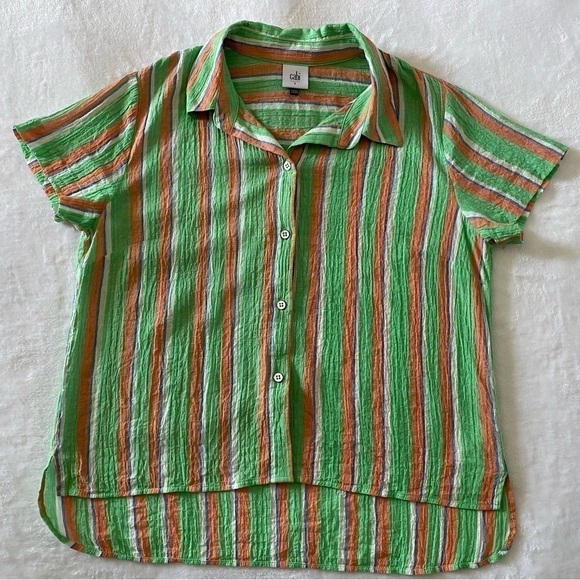 CABI Green Striped Camp Shirt Size Small - Picture 1 of 5